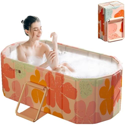 Portable Foldable Bathtub for Adults, Collapsible Portable Tub for Bathroom & Shower Stall, Space-Saving SPA Bathtub for Small Spaces, Quick & Effortless Folding Design (Pink)