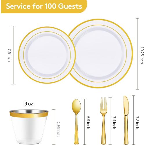 Goodluck 600 Pieces Gold Disposable Plastic Plates for 100 Guests