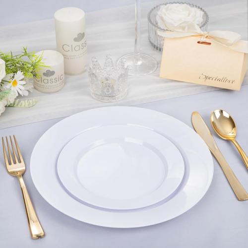 FLOWERCAT 200PCS White Plastic Plates Disposable Plates for Party - White Bulk Plastic Plates - 100 10 Dinner Plates and 100 7 Salad Plates for Wedding & Summer Parties and Events