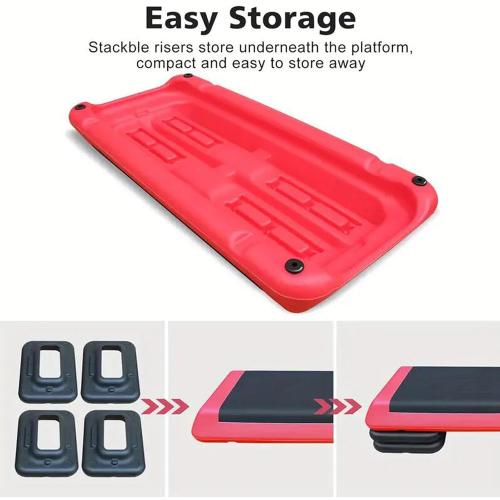 Grey and Red Adjustable Workout Aerobic Exercise Step Platform, Fitness & Exercise Step Platform with 2/4 Stackable Risers for Home Gym Cardio Training(Grey/Red)