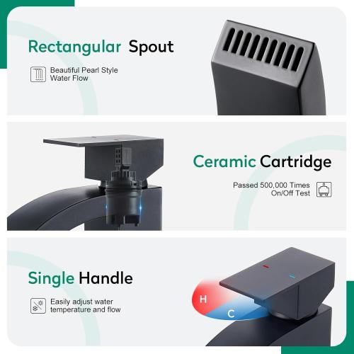 CREA Matte Black Waterfall Bathroom Faucet 1 Hole Single Handle Bathroom Sink Faucet with Pop Up Drain,Stainless Steel RV Vanity Faucet Basin Mixer Tap 3 Hole Plate Water Supply Line