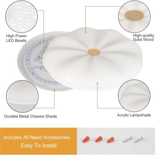 DLLT 48W Dimmable LED Flush Mount Ceiling Light, 20 Inch Close to Ceiling Light Fixtures with Remote, Modern Flower Cream Ceiling Lamp for Living Room Dining Room, 3000K-6000K Color Changeable, Timing