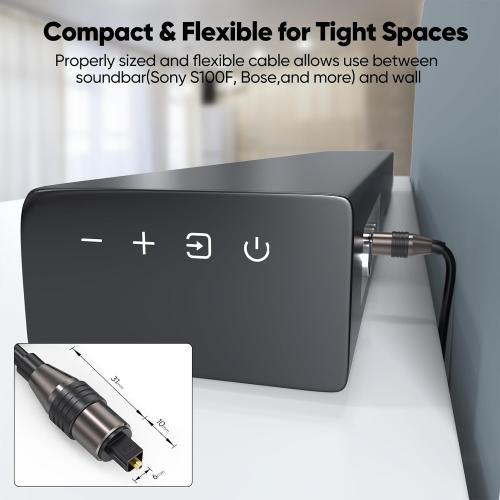 FEMORO Fiber Audio Optical Cable 10 Ft Long, Toslink S/PDIF Optic Cord Replacement from Digital TV to Soundbar