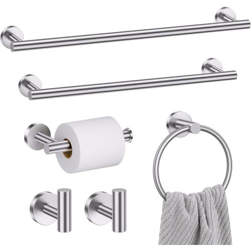 Bathroom Hardware Set, 6-Piece Towel Bar Set Brushed Nickel Towel Holder Set Includes 19.68/23.6 in Towel Bar,Toilet Paper Holder,Towel Ring and Towel Hook Wall Mount Bathroom Accessories Set
