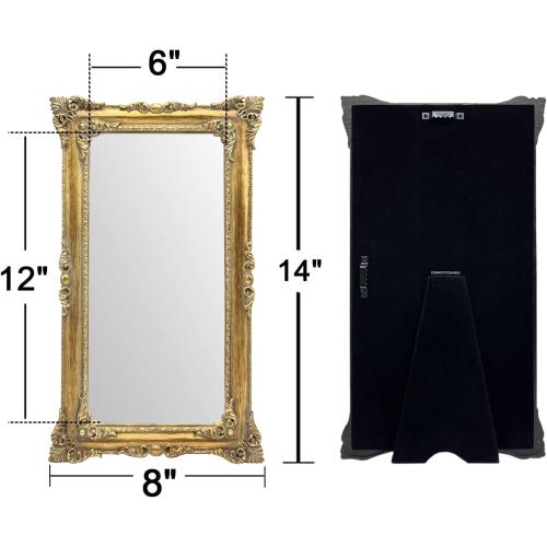 Gold Vintage Mirror 8x14 Inch, Antique Ornate Decorative Mirror for Desk & Wall, Small Vanity Mirror for Makeup Wall Decor, Antique Gold