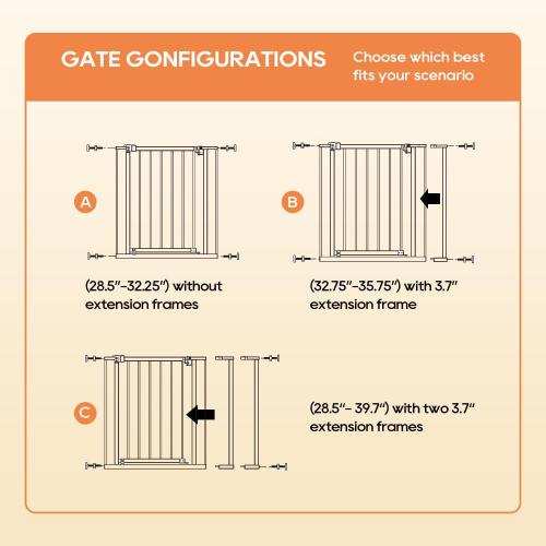 BestPet 30”Tall Dog Gate for Stairs & Doorways, Fits 28.5”-39.7” Wide Openings,Walk-Through Metal Pet Gate for Indoor Use,Adjustable Safety Gates for Pets,White