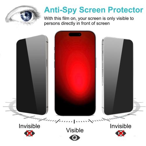 PEHAEL 2 2 Pack for iPhone 15 Pro Max Privacy Screen Protector with Camera Lens Protector Full Coverage Anti-Spy Tempered Glass Film 9H Hardness Easy Installation Bubble Free [6.7 inch]