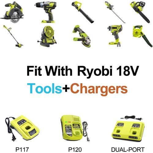 Black 18V 6.2Ah Battery Replacement for Ryobi 18V Battery, Replacement for Ryobi 18V ONE  Battery, Ryobi P108 P102 P103 P104 P105 P107 P109 P122 Cordless Tool Battery