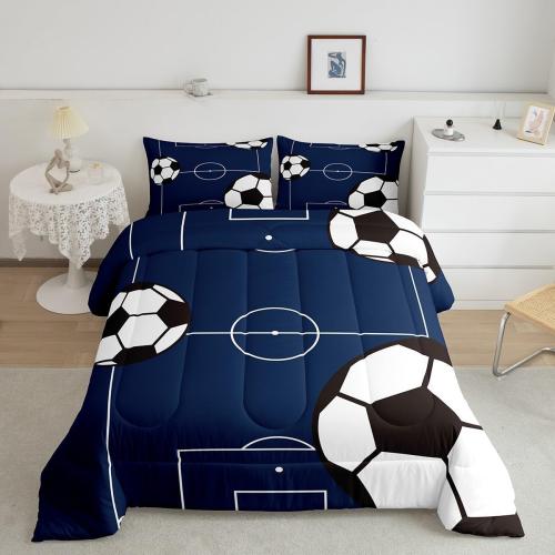 jejeloiu Football Comforter Set Twin Size Kids Soccer Ball Pattern Comforter for Boys Girls Teens Sports Theme Bedding Set Breathable Football Court Duvet Set Room Decor Quilt Set