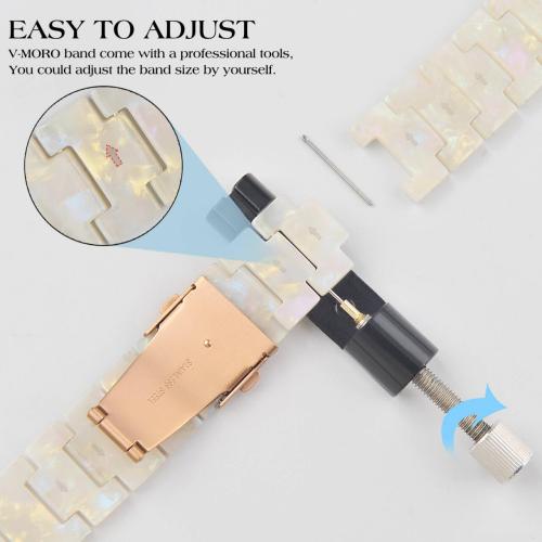 V-MORO Resin Band Compatible with Apple Watch Series 7/8/9/10/11 41mm/40mm/38mm/42mm Fashion Strap for iWatch Series 6/5/4/3/2/1/SE Lightweight Bracelet Wristband Replacement Women(Colorful Ivory White)