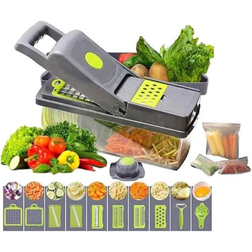 16 in 1 Vegetable Chopper, Vegetable Slicer W/Plastic Bags, Vegetable Chopper with Bowl, Vegetable Cutter, Tomatoes, Onions, Potatoes, Cucumbers, All Vegetables