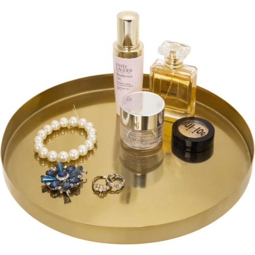 MyGift Brushed Brass Metal Decorative Tray, 11 inch Round Serving Tray - Handcrafted in India