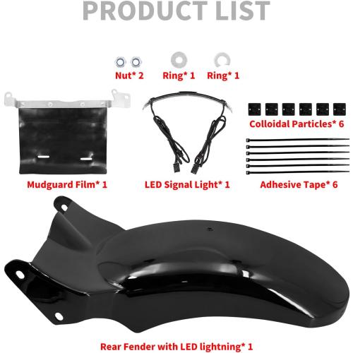 Rear Fender with LED Light Turn Signals Running Brake Light Kit Compatible with Harley Softail Fat boy FLFB Breakout 2018-2025 (Gloss Black)