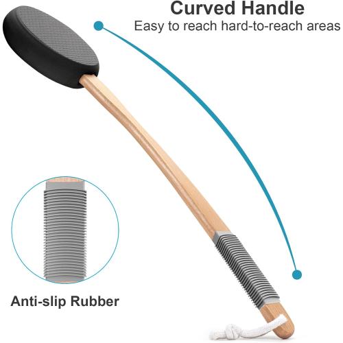 AmazerBath Lotion Applicator for Back, Feet, 4 Replacement Pads with 17 Curved Handle, Back Sunscreen Applicator for Kids, Elderly, Women, Apply Skin Cream Medicine Moisturizer Tanner, Black