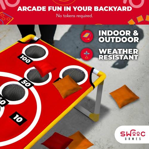 Swooc Games - Coney Island Toss™ - Arcade Style Cornhole Board Set w/Carrying Case & 15  Games - Corn Hole Games for Adults - Kids Bean Bag Toss Game - Kids Cornhole Set w/Bags - Outdoor Yard Games