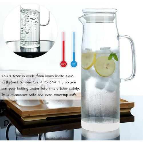 hjn Glass Pitcher with Lid Glass Water Carafe with Handle, Fridge Water Jug Cold or Hot Beverages, Iced Tea, Milk, Juice 1500ml/51oz & glass lid