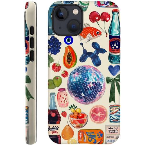 Case Compatible with iPhone 15,Hybrid 2-Layer Hard Shell,Shockproof Soft for Girl Women,European Fruit Bow Collage