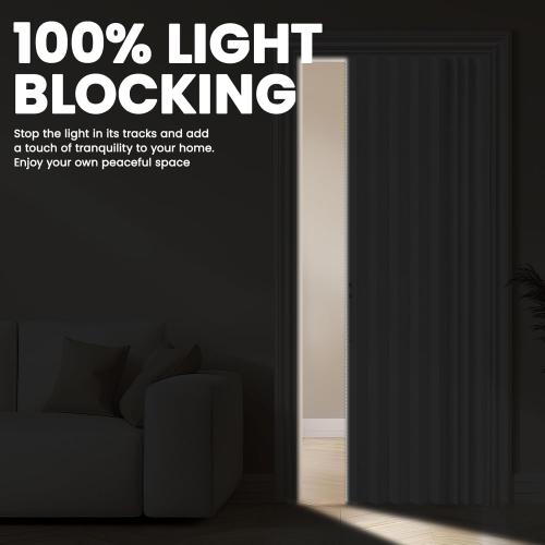 AJAZZ 100% Blackout Magnetic Door Curtain Patio Door Curtain Invisible Folding Door for Bedroom Living Room Accordion Doorway Sets Included Tracks (1 Pack, 72W x 79 L, White)