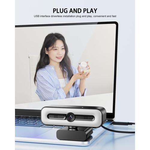 4K UHD Ring Light Webcam for PC, 1080P Web Camera with Dual AI Noise-Cancelling Mics, Auto Light Correction, Privacy Cover, 73°FOV, PDAF Autofocus, Privacy Cover, for Streaming, Conference, Zoom