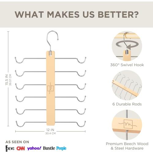 MORALVE European Beechwood Tank Top Hangers with 360° Swivel Hook - 2 Pack Space Saving Sports Bra and Cami Hanger for Closet - Hanging Tank Top and Bra Organizer for Space Saving Closet Organization