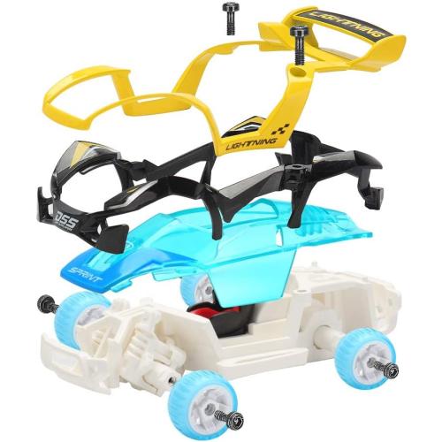 M MOOPAI Pull-Back Toy Cars Take Apart Race Car DIY Car Assembly Toy Tool Kit Build Your Own Car Educational Toy for Kids Boys & Girls Toys Aged 3  (Yellow Blue)