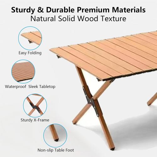 48Inch Folding Camping Table, Lightweight Roll-Up Table Aluminum Low Portable Picnic Table with Carrying Bag for Outdoor, Beach, Picnic, Backyards, BBQ and Party, Log Color
