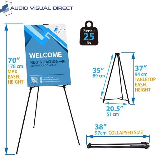 Lightweight Aluminum Telescoping Display Easel, 70 Inches, Black (4)