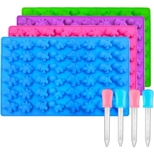 Silicone Gummy Molds Candy Molds with 3 Droppers - BPA Free Nonstick Chocolate Molds Including Mini Dinosaur mold - Pack of 3 for 120 Gummies