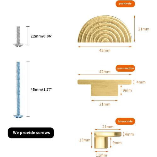 Brass Cabinet Pulls Brushed Gold Modern Drawer Handles for Dresser Closet (6 Pack Single Hole)