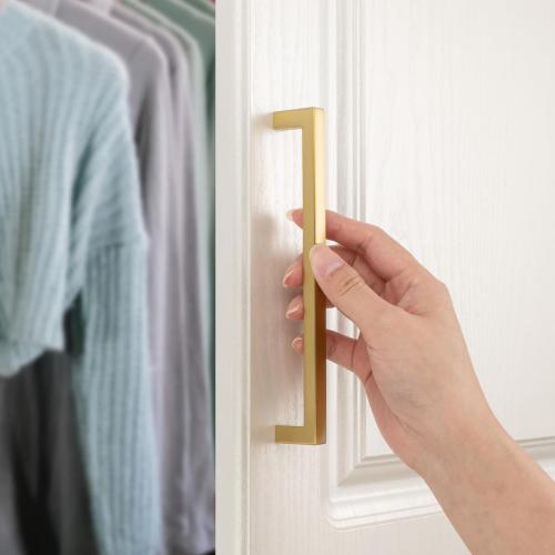 KOOFIZO Solid Square Brushed Gold Kitchen Cabinet Handles Gold Cabinet Pulls, 10 Pack 5 Inch Gold Hardware for Kitchen Cabinets Drawers Dresser Cupboard Bedroom Bathroom