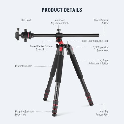 NEEWER 72 inch Camera Tripod Monopod with Center Column and Ball Head Aluminum, Arca Type QR Plate, Bag, Horizontal Tripod Overhead Camera Mount for DSLR Camera, Video Camcorder, Max Load: 33lb
