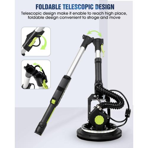 Drywall Sander, 7.2A Electric Drywall Sander with Vacuum Dust Collection, LED Light, 6 Variable Speed Digital Display 900-1800RPM, Foldable & Extendable Handle, 9 Sanding Discs&3 Grid Sandpaper