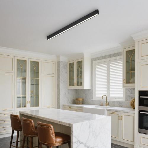 Black ceiling light LED, modern and simple, long strip ceiling surface installation, suitable for living room, bedroom, corridor and kitchen, remote control to switch color and brightness, 23.6 inches