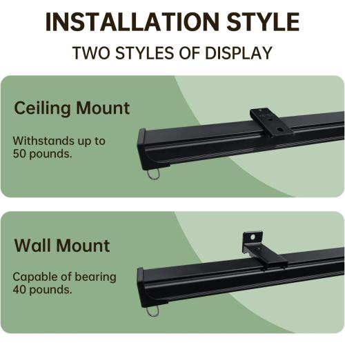 Ceiling Curtain Tracks 9FT,Curtain Track Wall Mount,Ceiling Mounted Sliding Door Curtains Rails Outdoor Extra Long Curtains Rod Room Divider Track for Living Bedroom with Hooks,Black