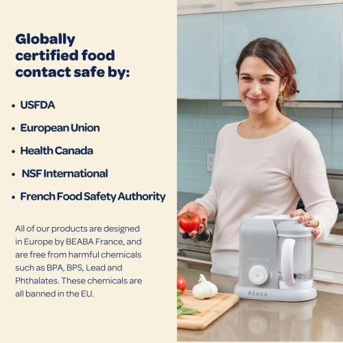 BEABA Babycook Solo 4 in 1 Baby Food Maker, Puree Steamer and Blender for Purees, Grinder with Auto Steam Cooking, Lrg Capacity 4.5 Cups 27 Servings in 20 Mins, Eucalyptus