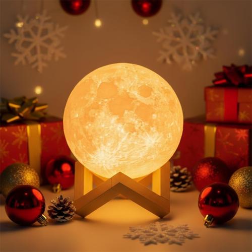 5.9 Mydethun Moon Lamp 3D Night Light - 5.9' Christmas Table Decor w/Wooden Base, Gift for Women, Mom & Kids, Bedroom Decor w/Touch-Dimmable & USB Rechargeable, Dual-Color White/Warm Yellow