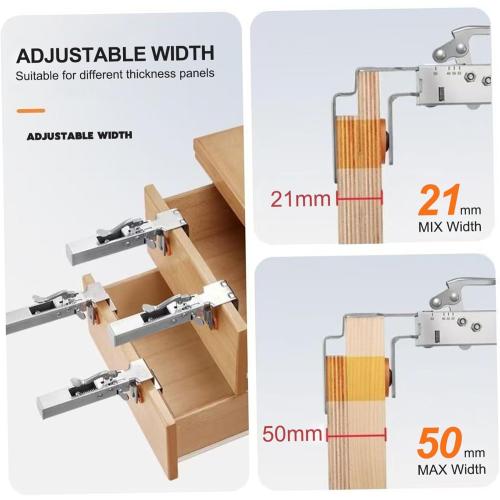 2Pcs Drawer Front Installation Clamps 21 to 50mm Width Drawer Front Clamps Right Angle Stainless Steel Adjustable Fixing Clamp with Press Handle Installation