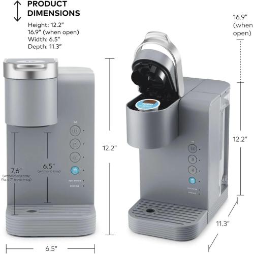 K -Express Essentials Plus Iced & Hot Single Serve Brewer, Adjustable Temp Brew Over Ice, Pods Compatible, Coffee Maker (Gray) NEEDS CLEANING