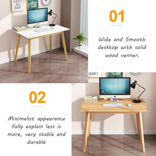 IOTXY Simple Wooden Writing Desk - Modern Minimalist Style PC Laptop Computer Workbench with Solid Wood Legs, 47 W Home Office Work Table for TV Stand Music Video Live Broadcast Workstation, Oak