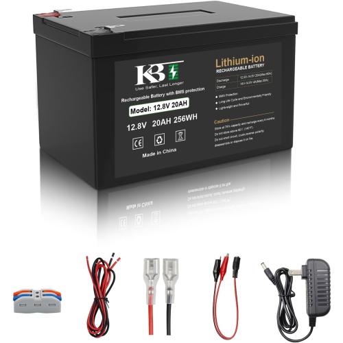 KBT 12V 20Ah Rechargeable LiFePO4 Lithium Battery, 4000  Deep Cycles, Perfect for Outdoor Camping Fishing RV Marine Trolling Motor Fishfinder, Built-in 20A BMS