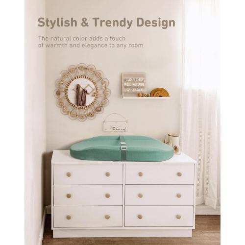 (Color Tan) Contoured Changing Pad with Soft & Washable Cover, Waterproof Lining Foam Baby Changing Table Pads for Dresser Top, Secure with Security Strap and Two High Curved Sides, 32”×16”,