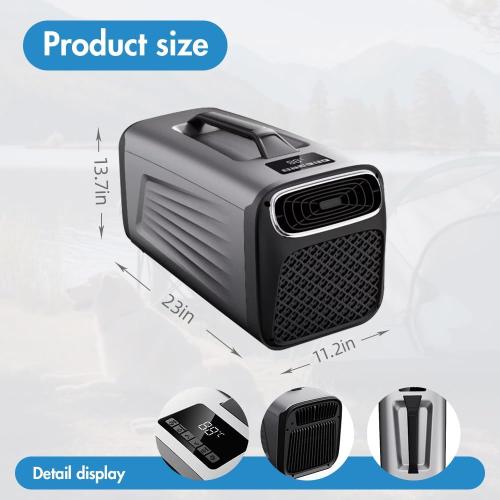 Portable Tent Air Conditioner for Camping, 5200BTU Fast Cooling Quiet Small Light Air conditoning 400W Low Power for RV, Truck, Van Black Grey