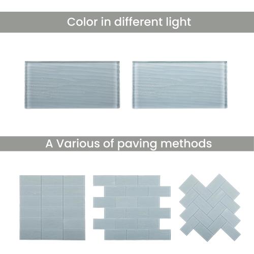 Glass Subway Tiles, 3 x 6 Inch, Gray Glass Tiles for Backsplash, Bathroom Shower Wall, Pack of 32 Pieces