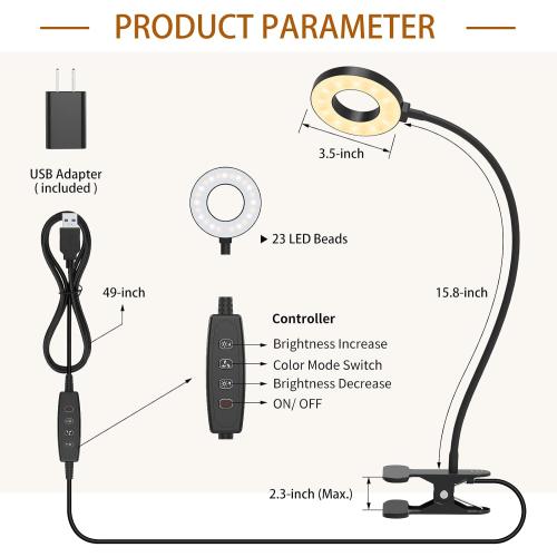 iZELL Desk Lamp, [3 Color Modes & 10 Brightness] LED Reading Light with Clamp, Flexible Gooseneck Book Light for Kids Reading Book in Bed at Night Clip on Table, Headboard, Dorm - 15.8‘’ Black