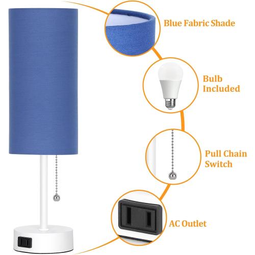 Dott Arts Table Lamp for Bedroom, 3-Color Bedside Lamps with Pull Chain, Bedroom Table Lamps for Nightstand,AC Outlet Small Lamp for Living Room, Bulb Included Blue