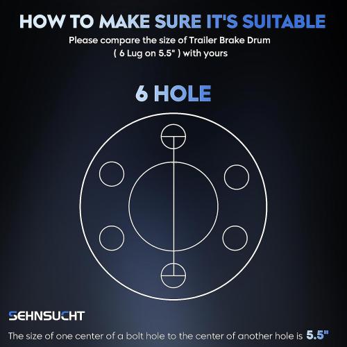 SEHNSUCHT Trailer Brake Drum Kit, 6 Hole on 5.5 Bolt Circle Brake Drum for 5200 lbs 6000 lbs Axles, Replacement 12 Brake Hub Drum Assembly for Rvs, Trailer, and Semi Truck