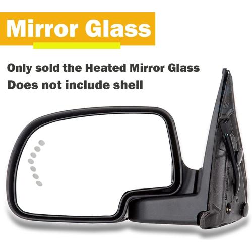Driver Side Heated Mirror Glass Replacement for 2003-2007 Cadillac Escalade, Chevrolet Avalanche, Silverado, Suburban, Tahoe, GMC Sierra, Yukon - Exterior Side View Convex Mirror with Turn Signal
