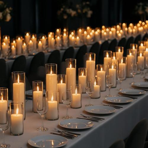 Set of 6 White Pillar Candles with Clear Glass Hurricane Holders- Elegant Cylinder Candle Vases for Weddings, Parties, Centerpieces, Home & Office Decor (White, 6 Set)