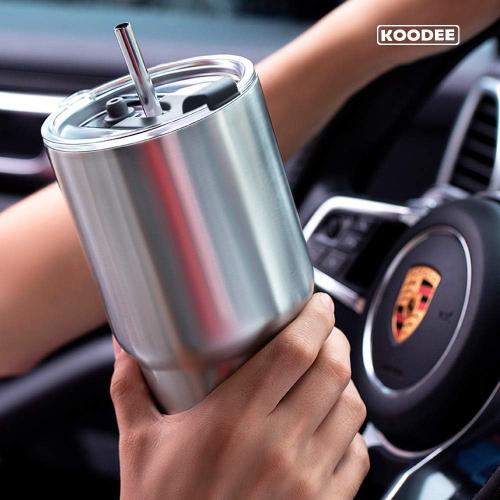 koodee 30 oz Tumbler with Handle Stainless Steel Double Wall Vacuum Insulated Tumbler Cup Coffee Travel Mug with Lid and Straw (30 oz, Stainless Steel)