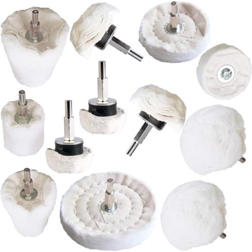 Polishing Pad Buffing Wheel Kit White Flannelette 12 Pack, for Drill for Metal Aluminum Stainless Steel Chrome Wood Plastic Ceramic Glass Woods Fabric Cotton Machine Jewelry etc